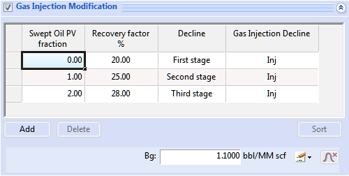 Gas Injection Modification pane